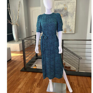 Whistles Daisy Waves Back Cutout Midi Dress in Blue Floral Print